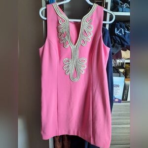Lilly Pulitzer Pink Dress with Gold Embroidery